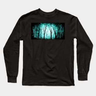 Minimal Black and Turquoise Forest Art Long Sleeve T-Shirt